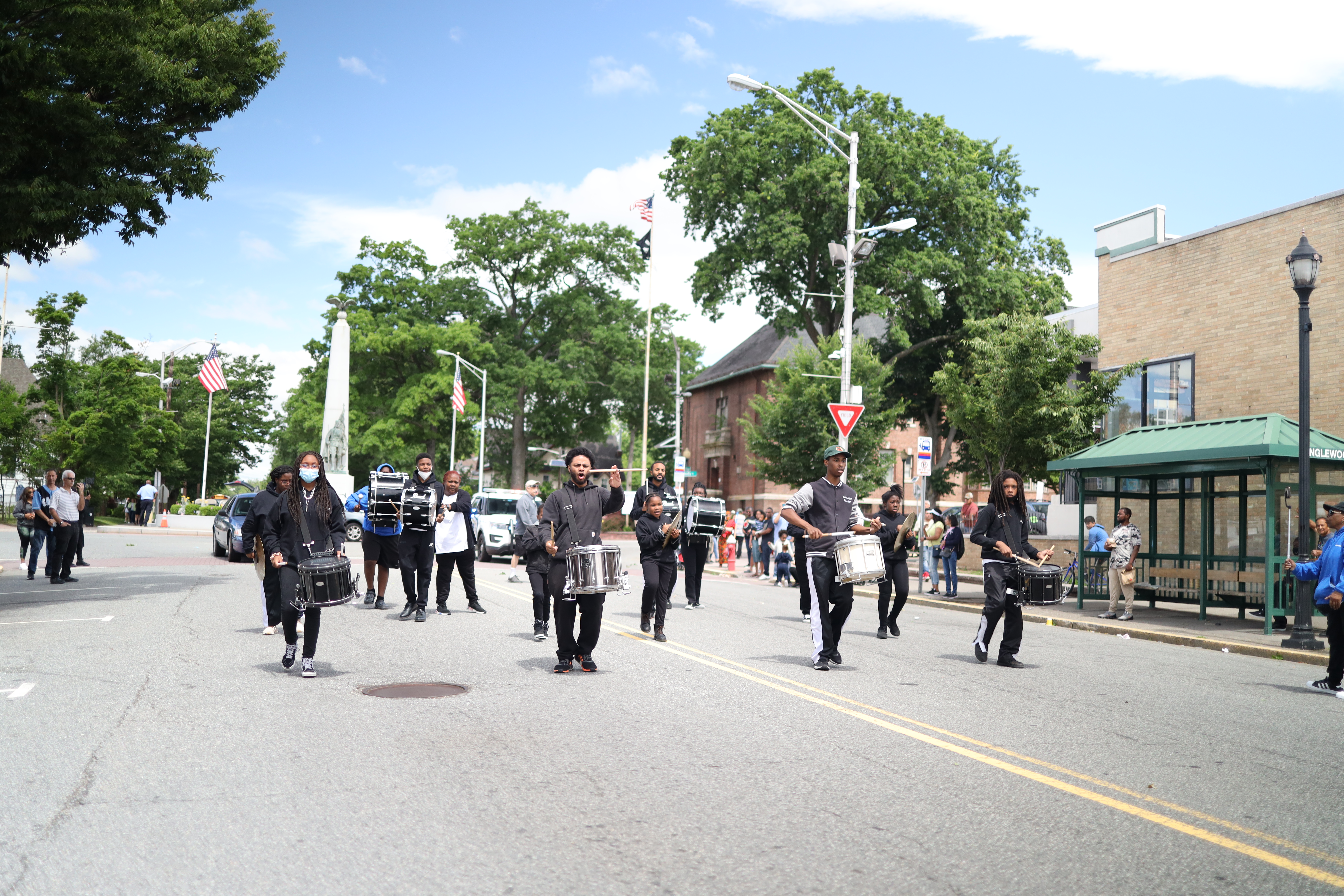 Drumline members in uniform